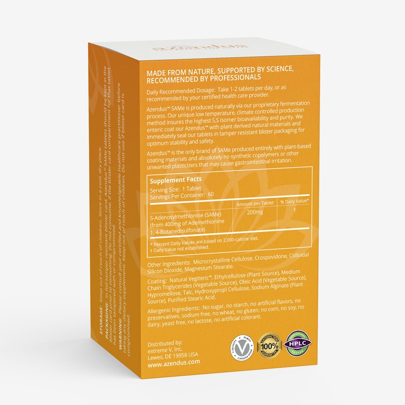 Azendus SAM-e Joint Support 400mg, 60 Count, Same Butanedisulfonate Fiber