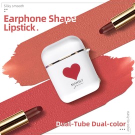 LAMUSELAND Matte Lipstick, 2Pc/Set Waterproof Long Lasting Moisturizing Lip Stain Earphone Dual-color Lip Gloss Primer, Non-stick Cup Lip Make Up Gift Kit for Girls (White)