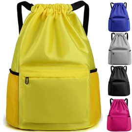 BLIRITEL Drawstring Backpack Waterproof String Bag, Gym Sackpack Sports Fitness Yoga Bag, Shopping Casual Backpack for Men Women (Yellow)