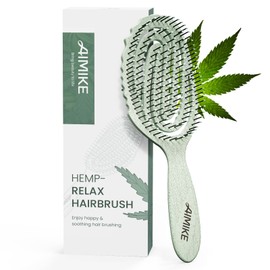 AIMIKE Hemp-Relax Detangler Hair Brush, Bio-Friendly Detangling Brush for Curly Straight Hair, Vented Hairbrush w/Soft Bristles, Glide Through Tangles with Ease for Women, Men, Kids, Wet & Dry Hair