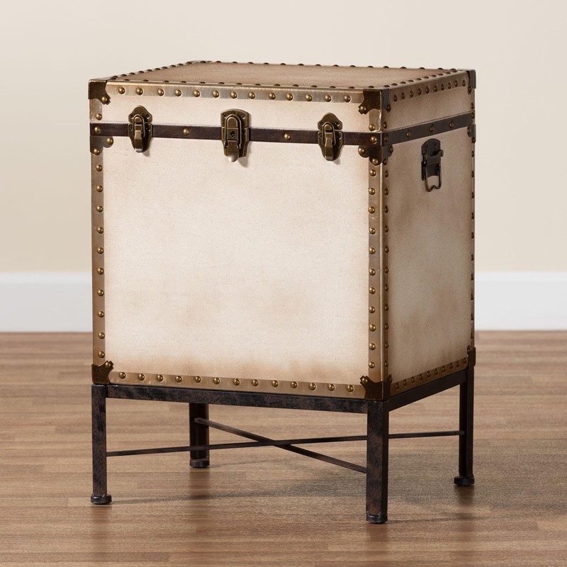 Baxton Studio Laura Vintage White Canvas Lift-Top Trunk End Table
