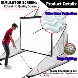 Obokidlyamor Golf Simulator Impact Screens+ Shake Netting Net One Frame- Sim Ball Simulator Impact Display Projection Screen with 10pcs Grommet Ropes (10" Size, Impact Screen+Shank Net)