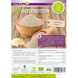 Vita2You Organic Rice Protein | 85% Protein | Vegan & Gluten-Free | Pure Rice Protein Isolate | DE-ÖKO-001 | 1 kg