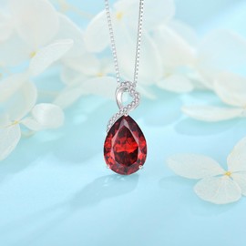 FJ Pear Cut Garnet Necklaces for Women 925 Sterling Silver Teardrop Pendant Necklace January Birthstone Jewellery Gifts for Her