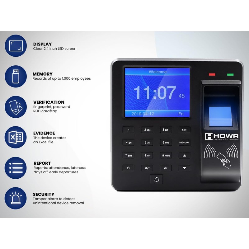 HDWR CTR10 Advanced Time Attendance System - Biometric, RFID, Password