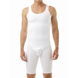 Underworks USA Mens Compression Bodysuit Shaper - Girdle for Gynecomastia Belly Fat and Thighs - No Rear Zipper 957 Large White