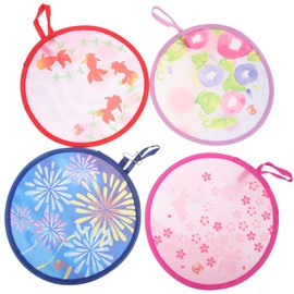 Garneck 4pcs Round Folding Hand Fan Japanese Style Handheld Fan Round Traditional Round Mini Fan Portable Round Folding Fan for Festival Summer Wedding Party Favors Decorations Portable