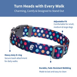 Blueberry Pet Essentials Rainbow Polka Dots Adjustable Dog Collar, Large, Neck 18"-26"