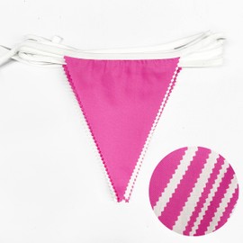 32Ft Rose Hot Pink White Pennant Banner Fabric Triangle Flag Cotton Bunting Garland Kit for Wedding Birthday Baby Shower Anniversary Party Home Nursery Outdoor Garden Hanging Festivals Decoration