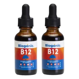 Bioganic Vitamina B12 Liquida Sublingual Paquete de Dos, Vegana, Sin Azúcar, Sin Gluten, Sabor Arándano, 240 Porciones en Total, 120 Porciones por... 