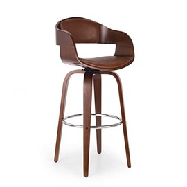 Christopher Knight Home Clyo Barstool, Cognac Brown + Chrome + Walnut