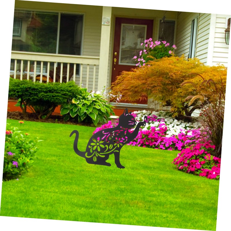 Outanaya Garden Art Cat Ornament Iron Art Garden Decoration Cat