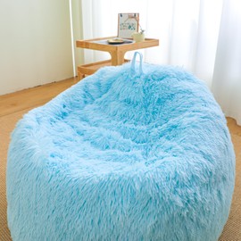Blue Bean Bag Chair Covers (No Filler),Comfy Plush Fluffy Bean Bag Chair Cover for Bedroom，Stuffed Animal Storage Bean Bag Chair Covers, Kids Adults Teens Girls Bean Bag Chairs, Anti-Slip, Blue