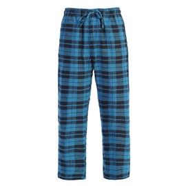Gioberti Mens Yarn Dye Brushed Flannel Pajama Pants, Elastic Waist, Aqua/Navy, Large