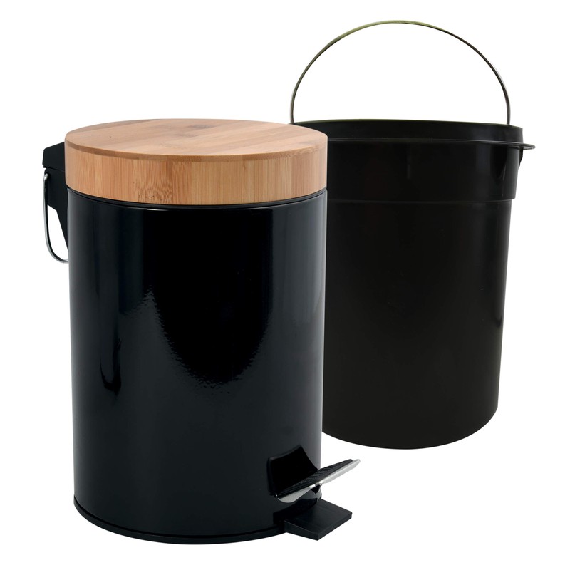 MSV Aza Cosmetic Bin 3 Litres Stainless Steel Bamboo with