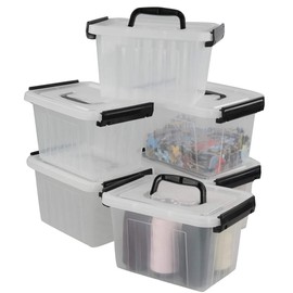 Lesbin Small Plastic Storage Box, 6-Pack 2.5 Liter Storage Bins with Lid
