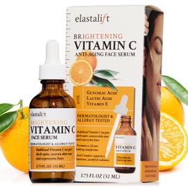 Elastalift Vitamin C Facial Serum For Age Spots, Wrinkles, & Expression Lines. Anti-Aging Face Serum W/Vitamin C & Hyaluronic Acid Brightens Skin To Promote Healthier Skin Complexion, 1.75 Fl Oz