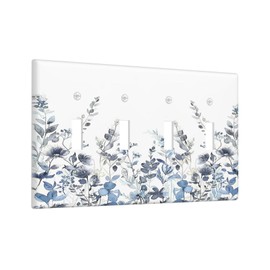 Nadoabtm Light Switch Covers Light Blue Watercolor Leaves Plant With Floral Quad Toggle Electrical Faceplate 4 Gang Wall Plate Decorative Switch Plates for Bedroom Bathroom Decor