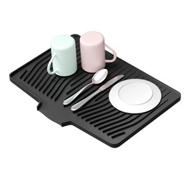 Alijoy Black Silicone dish mat drying kitchen mat for kitchen counter ,efficient drainage fast drying under sink mat for kitchen waterproof,dish drainers kitchen sink accessories(19" x 13.5", Black)