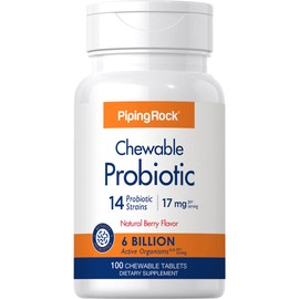 Piping Rock Probiotic Multi Enzymes | 17mg | 100 Chewable Tablets | 14 Strains with 6 Billion CFU | Berry Flavor | Non-GMO, Gluten Free Supplement