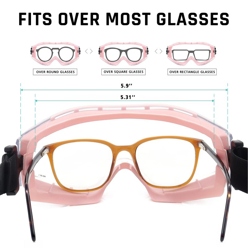 UKNOW Safety Goggles Over Glasses - Anti-Fog Clear Lens -