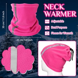 Neer Winter Neck Warmer High Visibility Multifunctional Unisex Cycling Neck Warmer Tube Scarf with Reflective Stripes and Elastic Cord, Bright pink