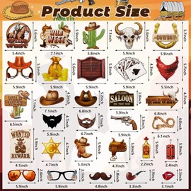 Rismise Cowgirl & Cowboy Photo Booth Props 30Pcs Western Photo Booth Props Wild West Party Decorations Texas Theme Props Western Themed Party Props for Cowgirl Rustic Supplies Cowboy Selfie Prop