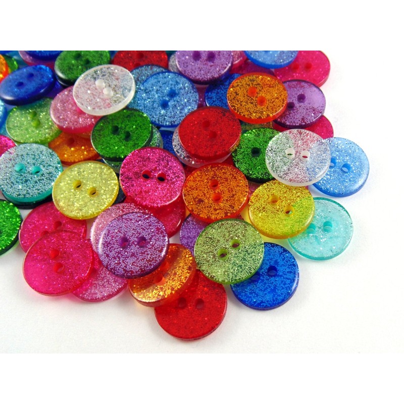 13mm Assorted Glitter Buttons - Mixed Colours (50 Buttons)