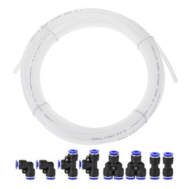 sourcing map Pneumatic 6mm OD Nylon Air Hose Tubing Kit 10 Meters White with 8 Pcs Push to Connect Fittings