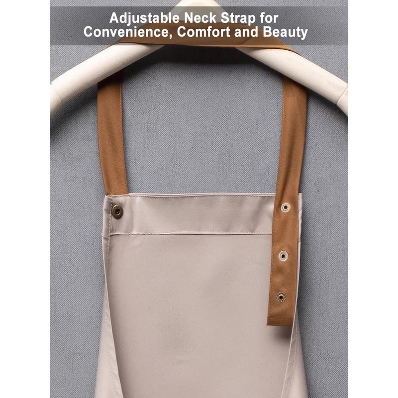 Kitchen Bib Apron with Pockets, Women Men Adjustable Neck Strap