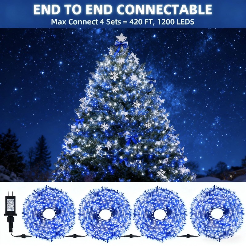 MZD8391 105FT 300 LEDs Blue White Christmas Lights Outdoor Indoor,