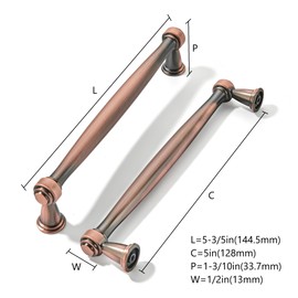 khtumeware 2 Pack 5 Inch(128mm) Brushed Antique Copper Cabinet Pulls Soild Vintage Kitchen Cabinet Handles Kitchen Cabinet Hardware for Cupboard Drawer Handles Dresser Pulls