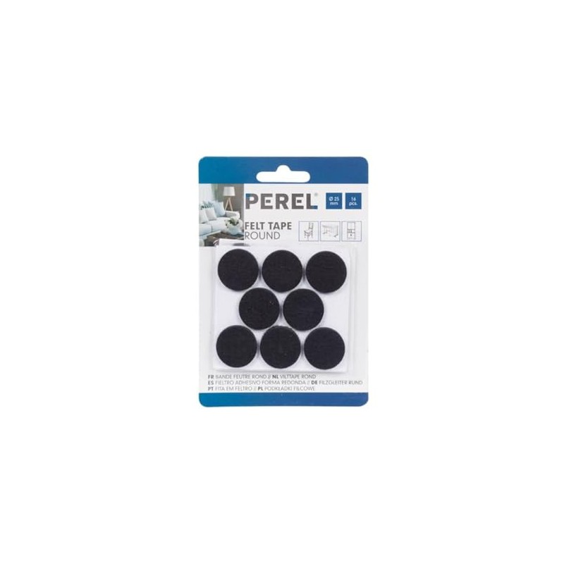 PEREL DTF2 Round Felt Pads, Diameter: 25 mm, Black (Pack