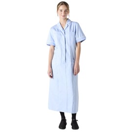Simon Jersey Women's Unhemmed Healthcare Dress (Sky Blue/White). Nurses Uniforms for Healthcare Women in Size 22. Practical Nursing Uniforms with Iron-on Hem Tape - Quality Work Wear & Uniforms