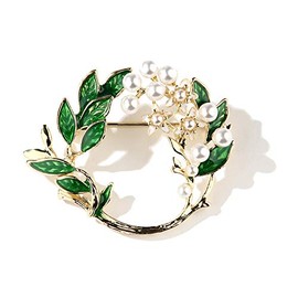 BSLVWG Brooches for Women, Gardenia Flower Brooches with Pearl, Sparkling Green Leaves Brooch and Scarf Pins Sweater Accessories for Women and Girls, Metal