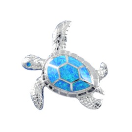 Gorgeous Hawaiian X-Large Blue Opal Sea Turtle Necklace, Sterling Silver Opal Turtle Pendant N8835A