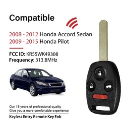 Car Key Fob Remote Keyless Entry Control KR55WK49308 313.8MHz 4 Button Replacement for 2008 - 2015 Honda Accord Sedan Pilot