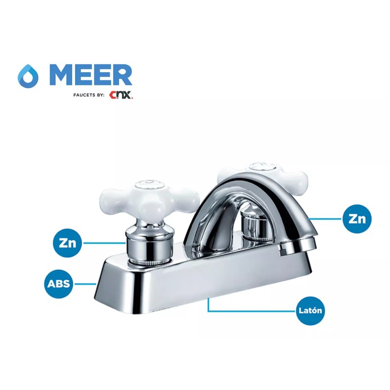 CNX Mezcladora Cromada De Lavabo Con Manerales Blancos