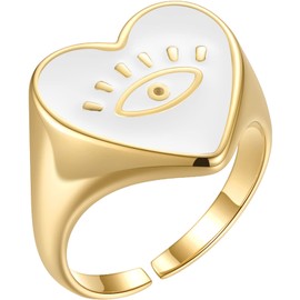 EF ENFASHION Colorful Dripping Oil Rings 18K Gold Plated Stainless Steel Heart Shape Ring for Women