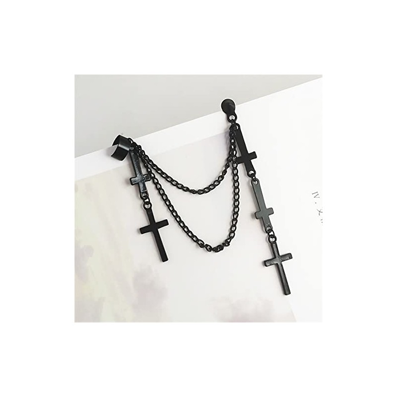 2Pcs Punk Layered Cross Long Threader Tassel Link Chain Dangle