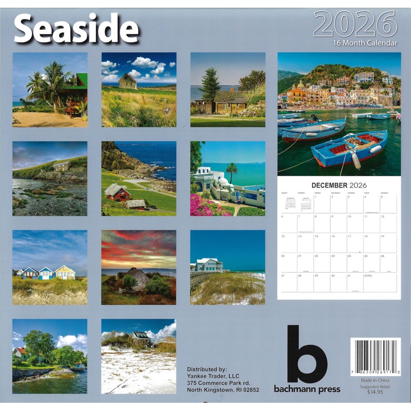 2026 Seaside Full Size Wall Calendar for Planning, Scheduling, and