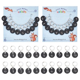 nbeads Pack of 20 Flat Round Number Stitch Markers, Crochet Stitch Markers Made of Black Acrylic, 304 Stitch Markers with Stainless Steel Clasp for Knitting, Weaving, Sewing, Jewellery Making