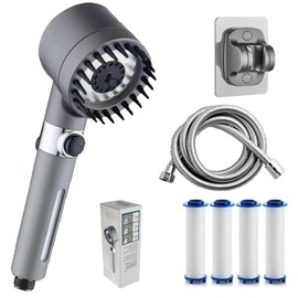 Ion Shower Drops Head Filtered Showerhead with Four Filters,Ion Shower Drops Head Filtered Showerhead,Shower Heads Combo with Stainless Steel Hose