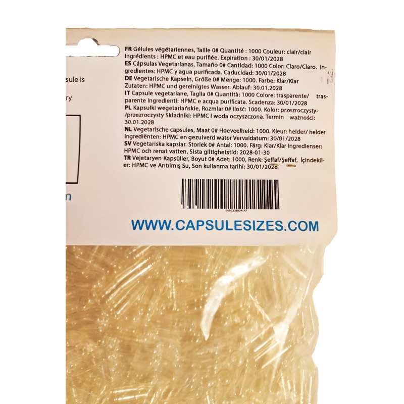 Empty HPMC Capsule Size 0 x 1000