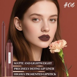 DAGEDA Lip Liner Pencil and Crayon Lipstick Set, 2 in 1 Matte Lip Liner and Lipstick Combo, Waterproof, Long-lasting, High Pigmented Lip Makeup Kits for Women (06 Coffee)