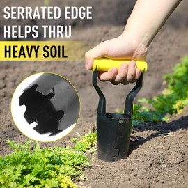 Jardineer Small Bulb Planter Tool- Compact Stainless Steel Transplanter for Bulbs, Seedlings & Flowers- Ergonomic Handle with Depth Markings - Durable Garden Planting Tool