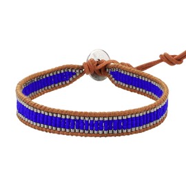 KELITCH New Miyuki Beaded Strand Bracelet New Leather Wrap Bracelets Woven Braided Womens Bracelets (Blue)