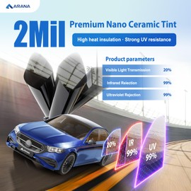 ARANA Car Window Tint Film Nano Ceramic 20% VLT - 24" in x 15'FT Automotive Window Tints Privacy Tinted Film for Car Trucks, Heat Control 99% UV/IR Rays Block HD Vision Anti Glare & Scratch