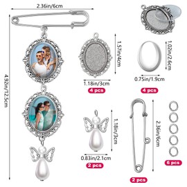 URROMA Wedding Bouquet Photo Charms, 2 Pcs Memorial Photo Charm Lacy Oval Frame Walk Down The Aisle Charm Photo Charm Pin Brooch for Bride or Groom Flower Bouquet