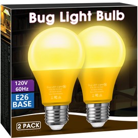 Briignite Bug Lights for Outside, Bug Light Bulbs, 60W Yellow Light Bulbs Outdoor Equivalent 9W, A19 E26 LED Amber Light Bulb, Non-Dimmable for Porch Lights, 2 Pack